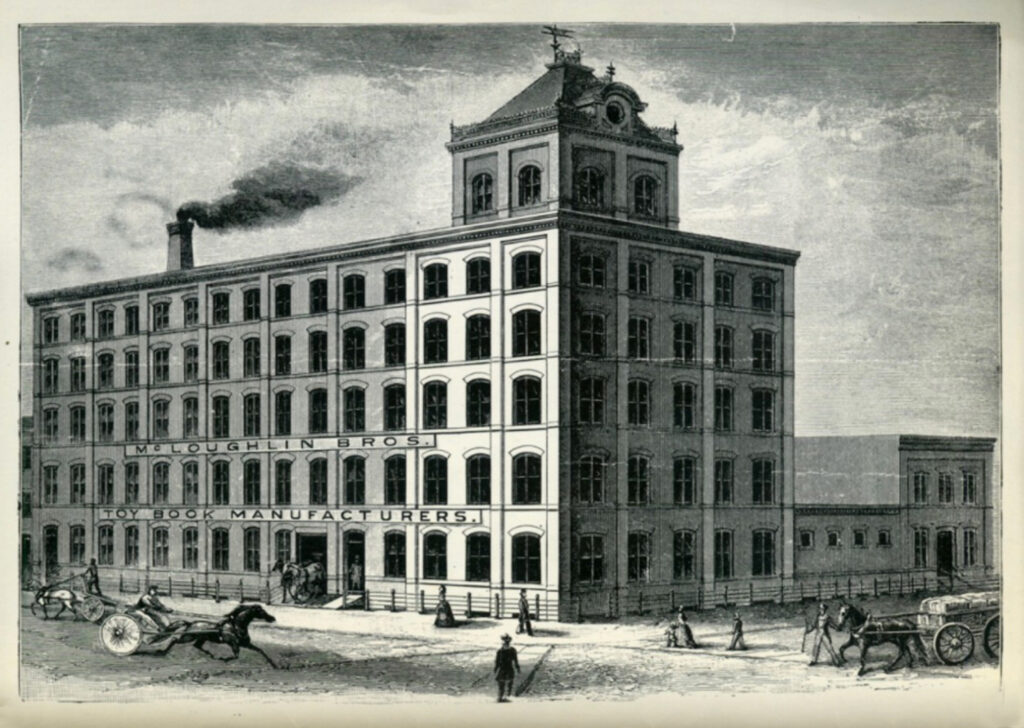 Period illustration of the McLoughlin Brother's typewriter factory.