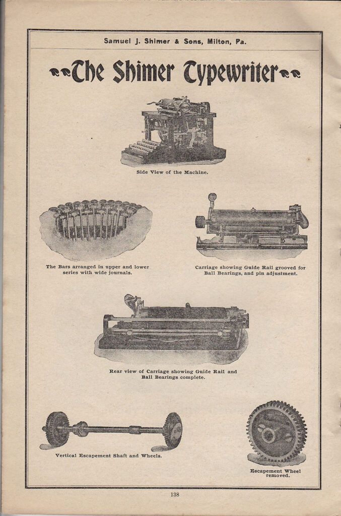 Period advertisement for the Shimer typewriter.