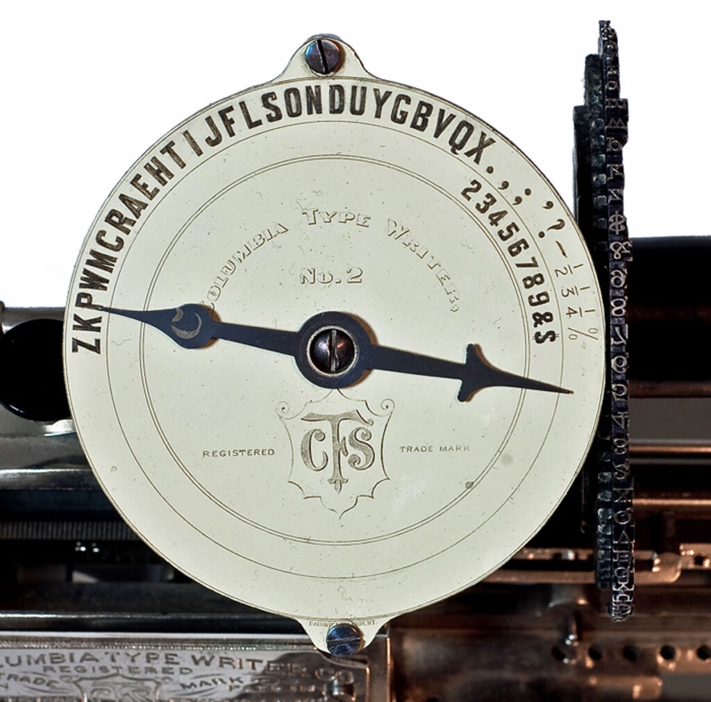 Close up view of the index disc on the Columbia 2 typewriter.