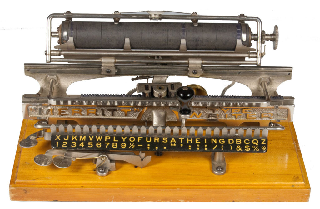 Photograph of the Merritt typewriter with the carriage raised.