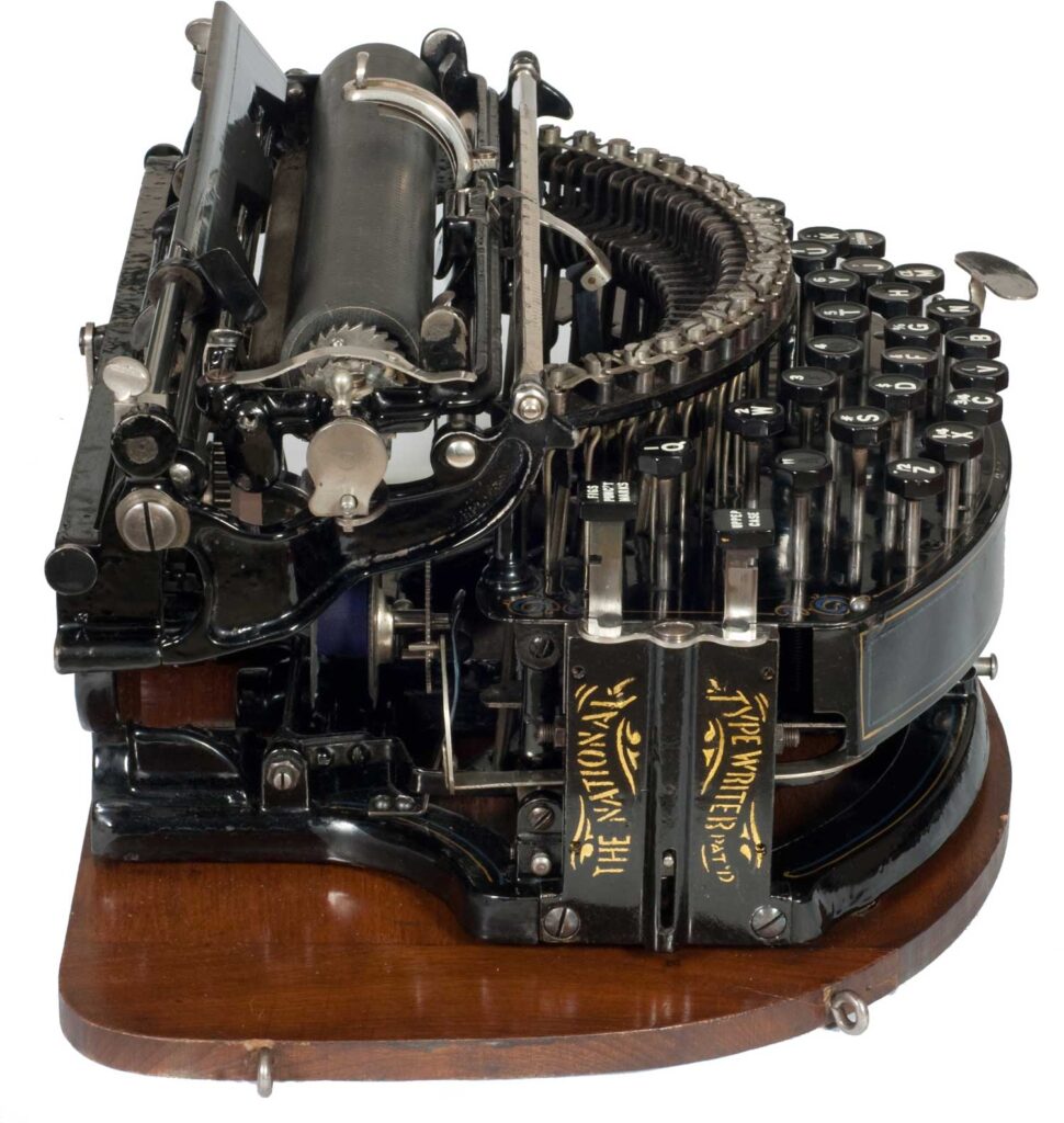 Side view of the National 1 typewriter.