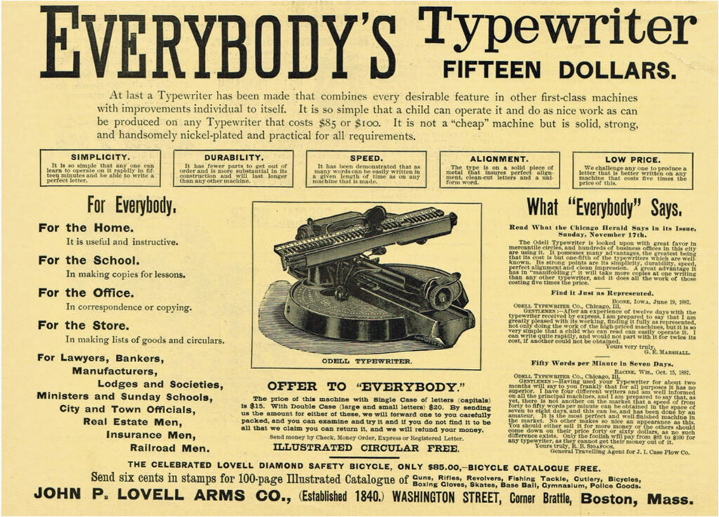 Odell 1 typewriter period ad.
