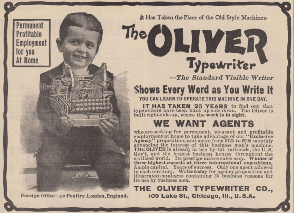 Period advertising for the Oliver 2 typewriter.