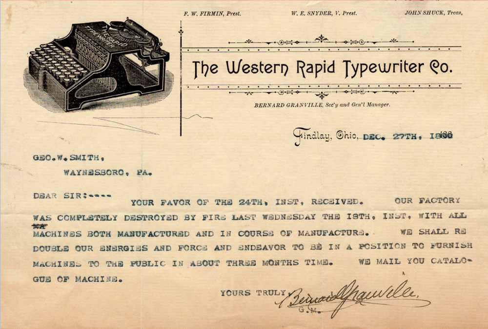 Letterhead from the Rapid typewriter Company.