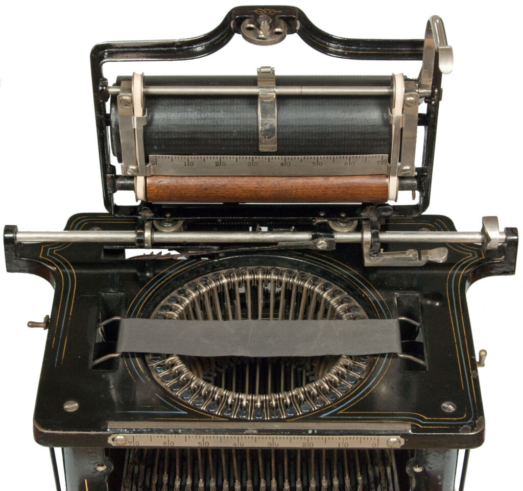 Top view of the Remington Perfected 4 typewriter with the carriage raised.