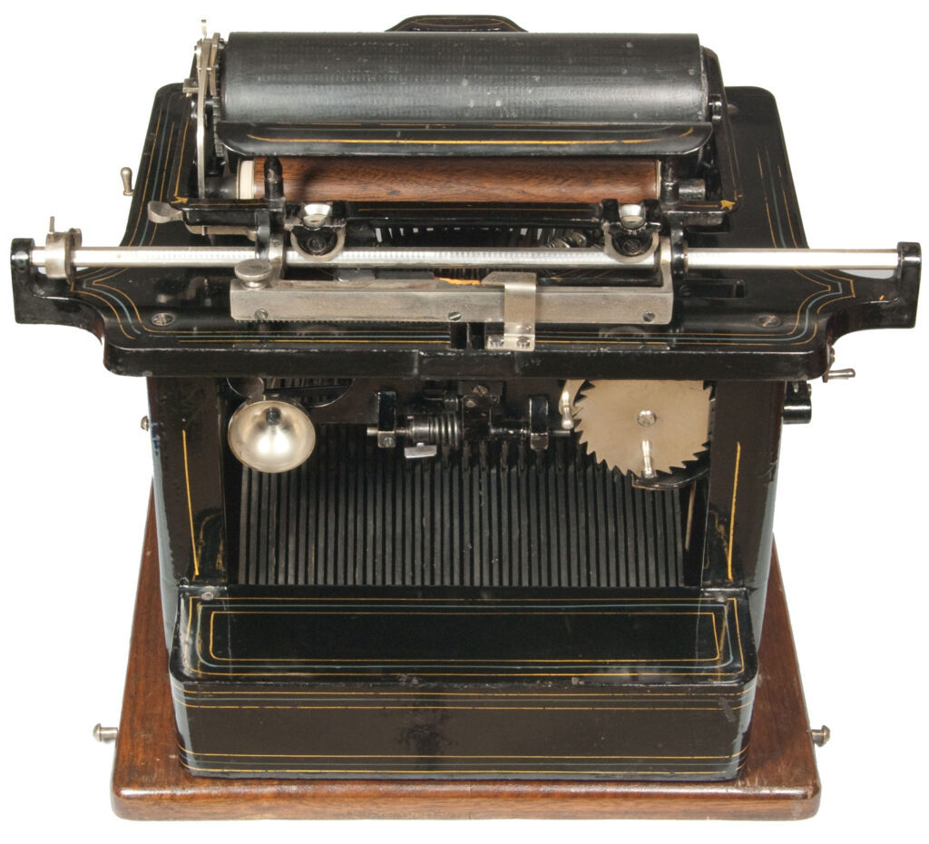 Rear view of the Remington Perfected 4 typewriter.