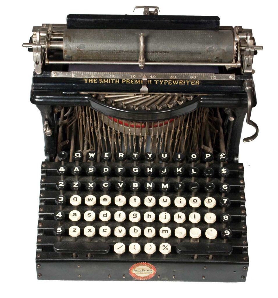 Front view of the Smith Premier 1 typewriter.