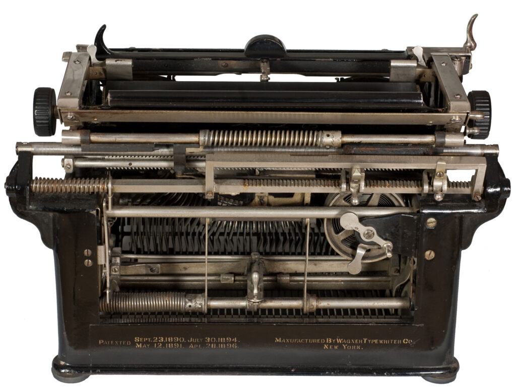 Rear view of the Underwood 1 typewriter.