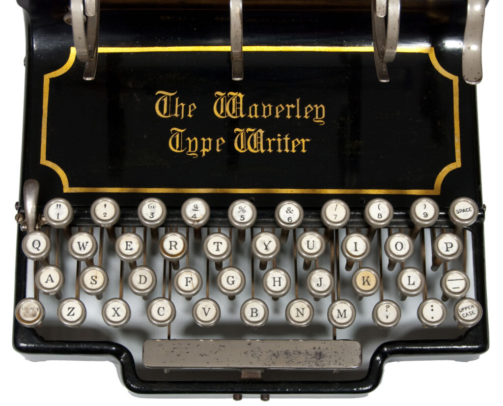 Close up view of the keyboard on the Waverley typewriter.