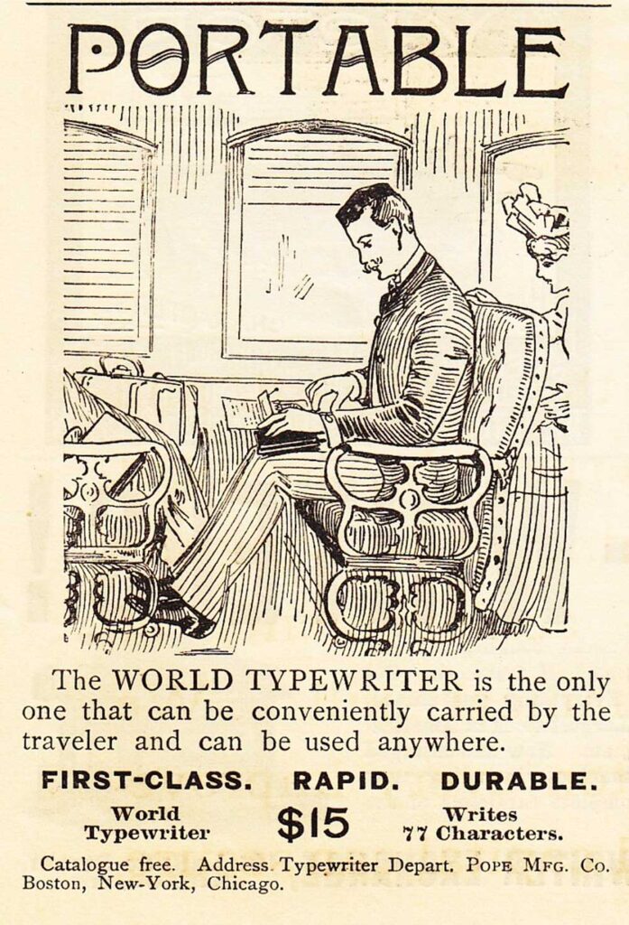 Period advertisement for the World 1 typewriter.