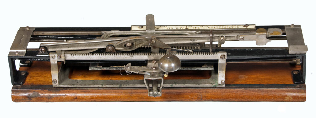 Photograph showing the back of the Alexis typewriter.