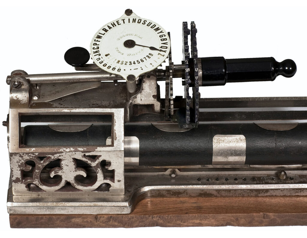 Close up of the Columbia 1 typewriter.
