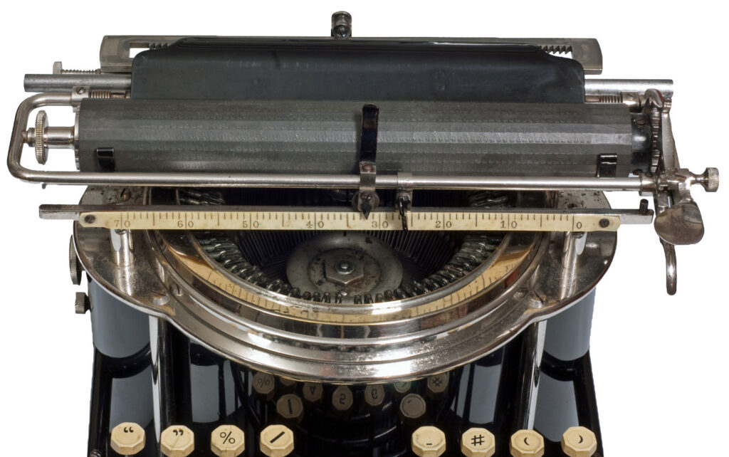 Top view of the Yost 1 typewriter.