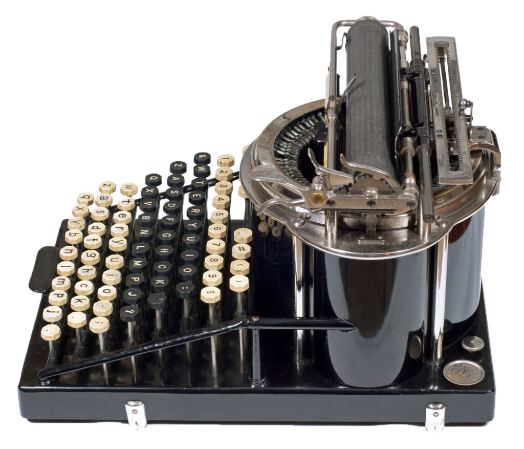Right hand view of the Yost 1 typewriter.