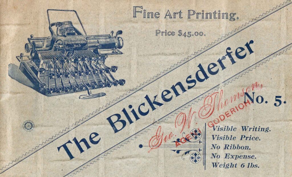 Creelman Brothers Blickensderfer 5 manual, cover (Circa 1894)