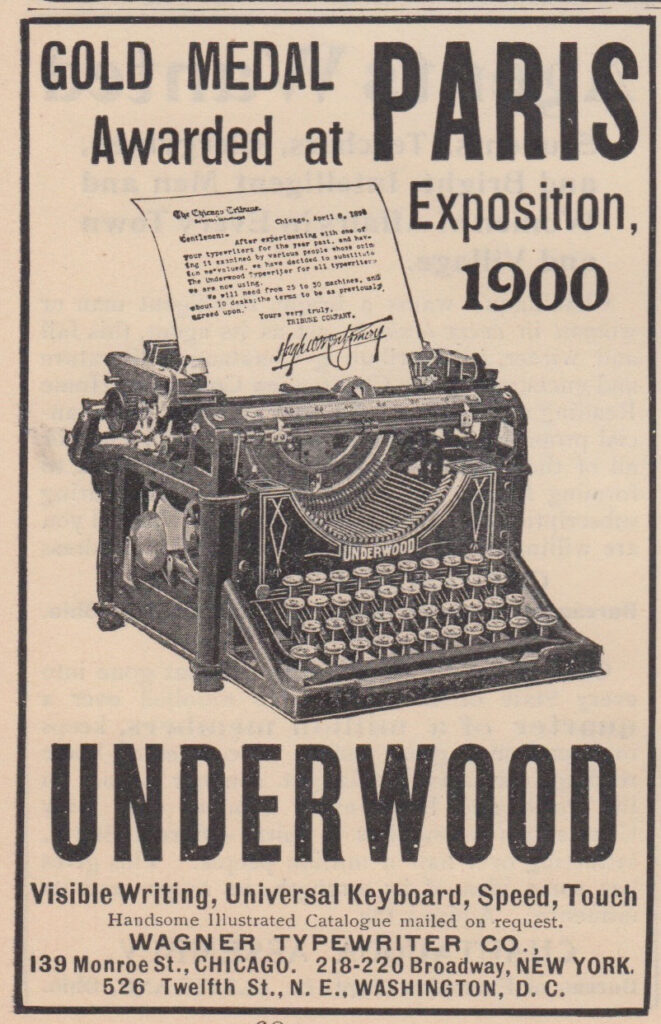 Period advertisement for the Underwood typewriter 1.