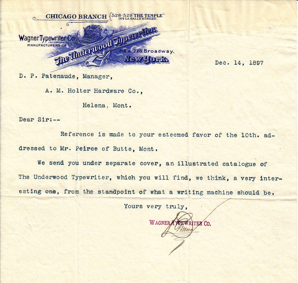 Period letterhead for the Underwood typewriter 1.